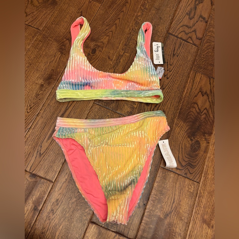 Dippin' Daisy's Pink Coral Multi-Color Ribbed Bikini Set